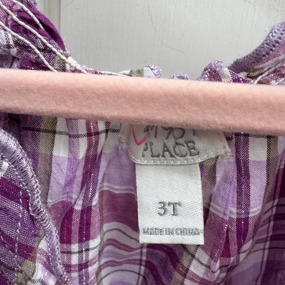 The Children's Place 3T Girls Purple Plaid Polka Dot Short Sleeve Dress - Picture 5 of 6